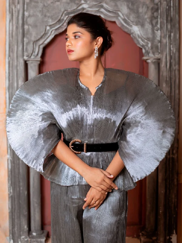 Ends Soon Pleated Top with Exaggerated Sleeves