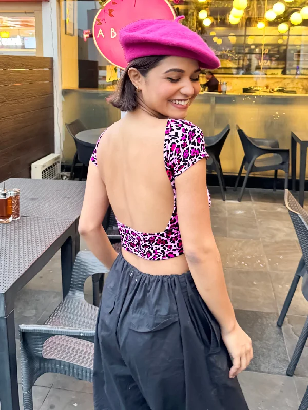 Durable Fashion Picks Printed Half Sleeve Stretchable Backless Top