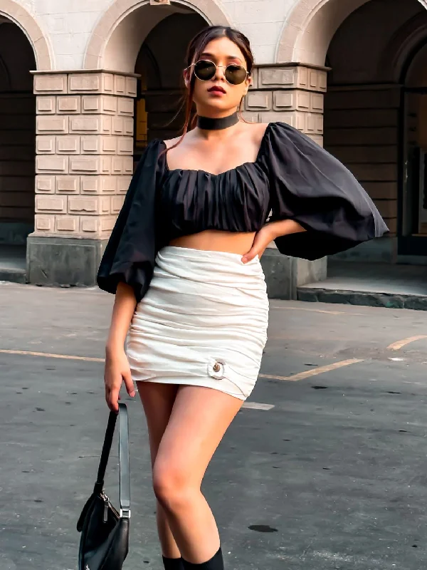 Unbeatable Deals Balloon Sleeves Top with Front Pleat Detailing