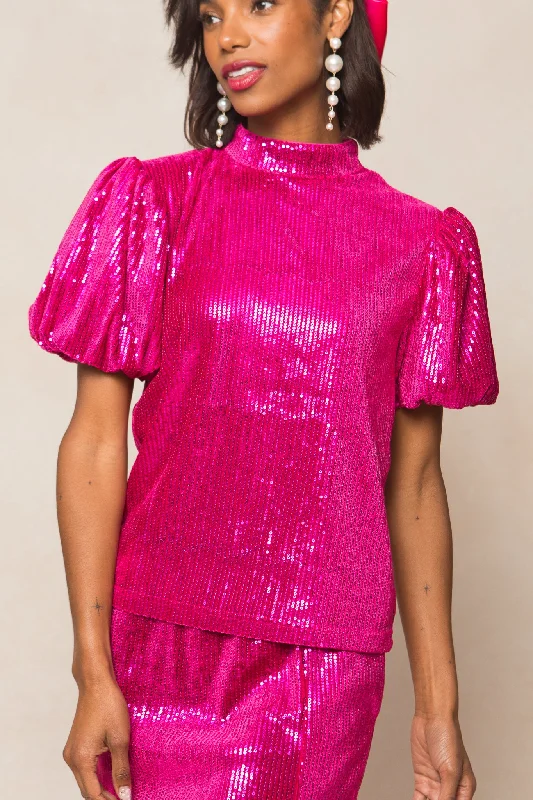 Winter Warehouse Sale Monique Top in Pink Sequin - FINAL SALE
