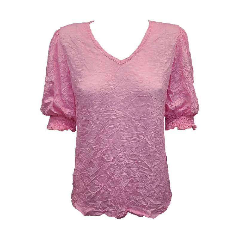 Chic Style Discounts David Cline Ana Shirred Puff Sleeve V-Neck Top - Blush