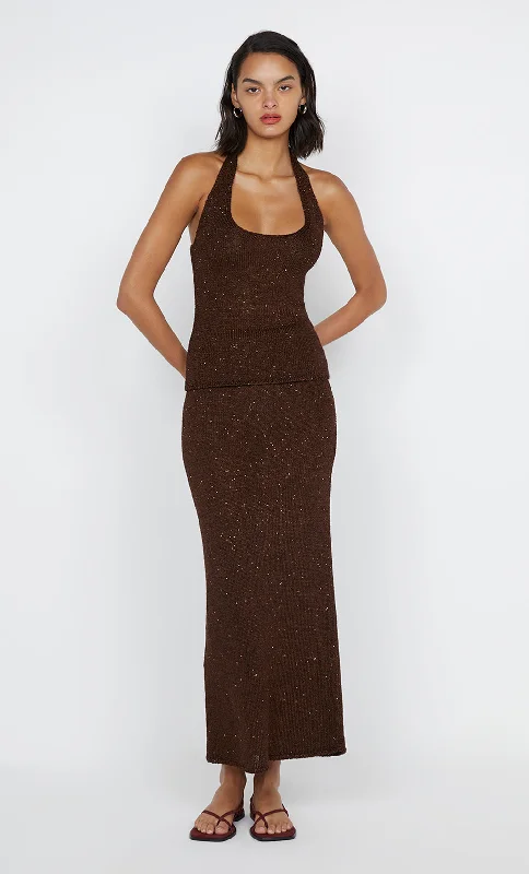 Save Big DELFINA SEQUIN HALTER TOP - CHOCOLATE