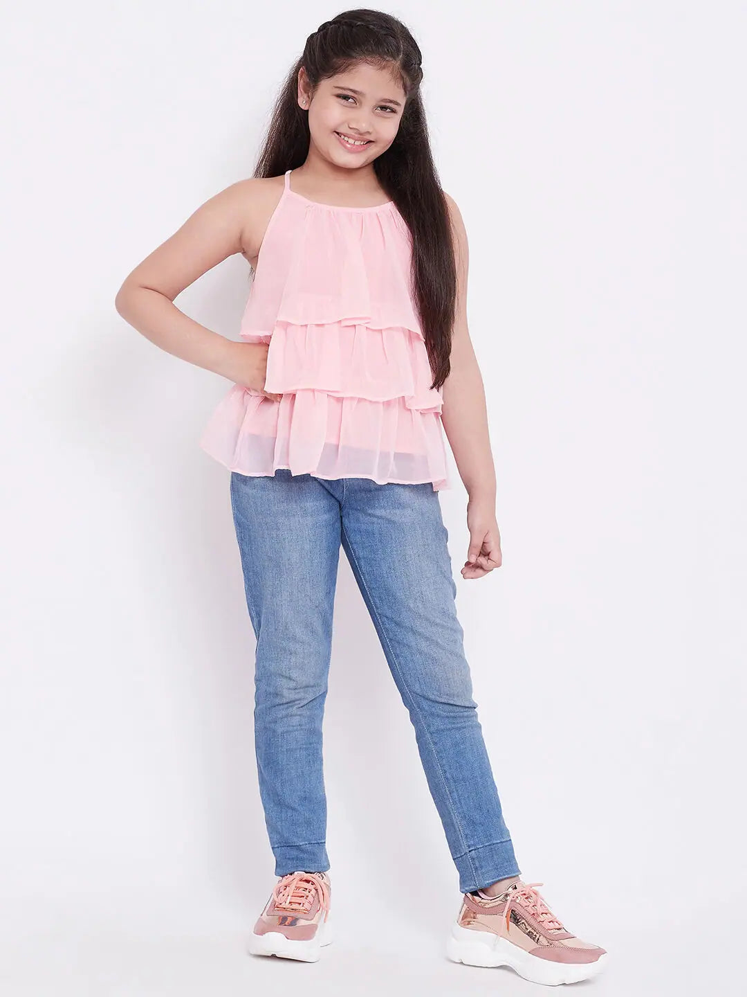 Spring Fashion Girl's Rich Solid Top Pink