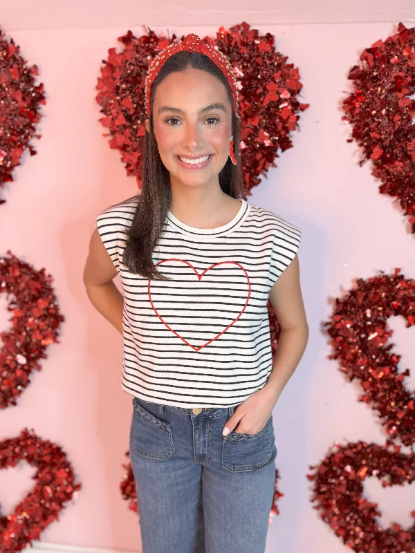 Timeless Style Promotions The Heart Stripe Bubble Top-White