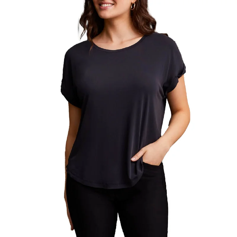 Trend Forward Threads Tribal Crew Neck Liner Top With Cuff - Black