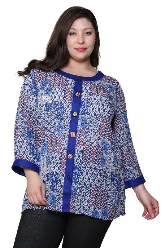 Must-Have Style Discounts Plus Size La Cera Blue Patchwork Top