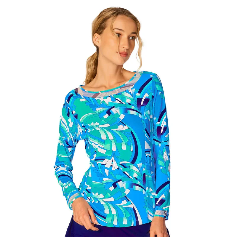 Flirty Fashion Discounts G Lifestyle Barths Mesh Insert Sleeve Top - Blue