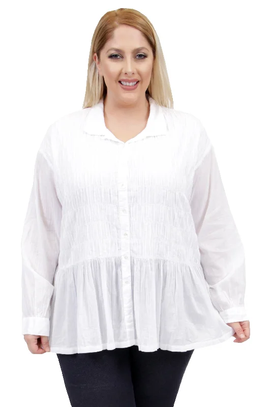 Chic & Modern Sales La Cera Plus Size White Puckered Button-up Top
