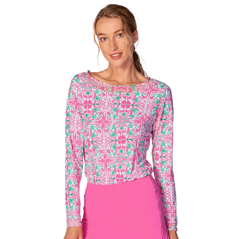 Exclusive Deals Online G Lifestyle Tile Mesh Insert Sleeve Top - Pink