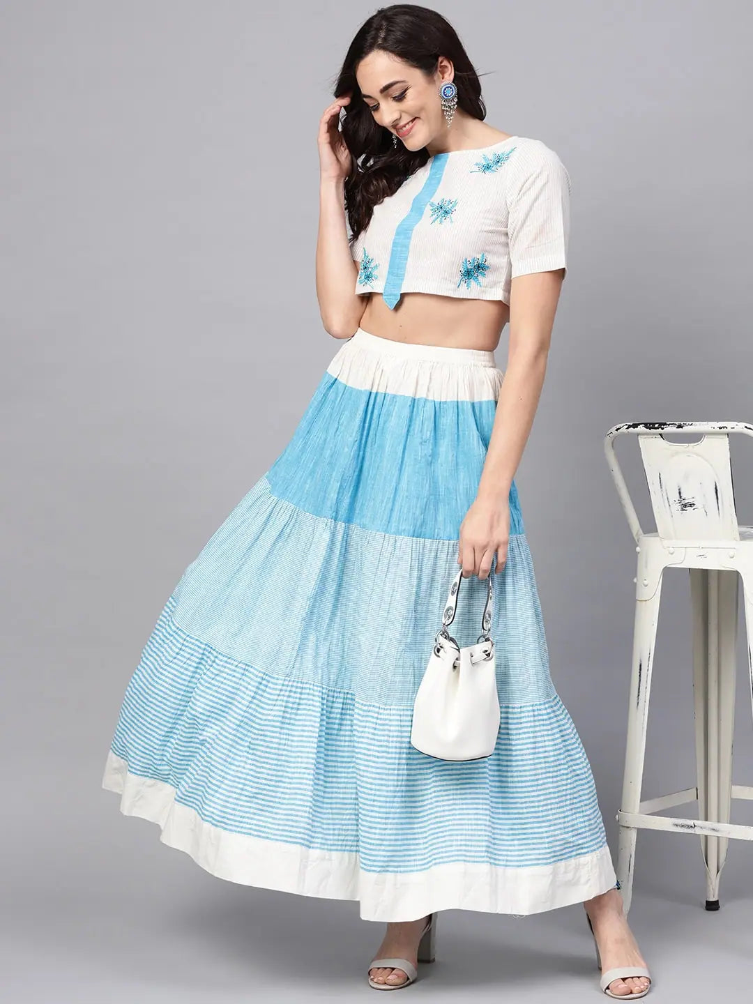 Boutique Styles Handloom Embroidered Top With Skirt