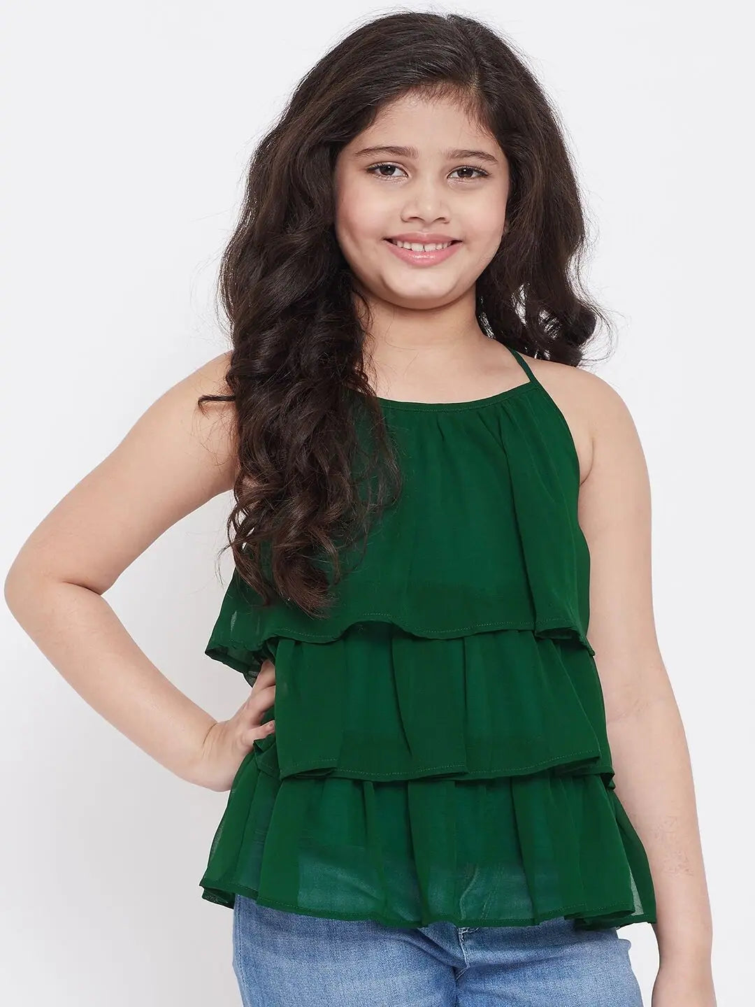 End-Of-Week Exclusive Deals Girl's Dominant Solid Top Green