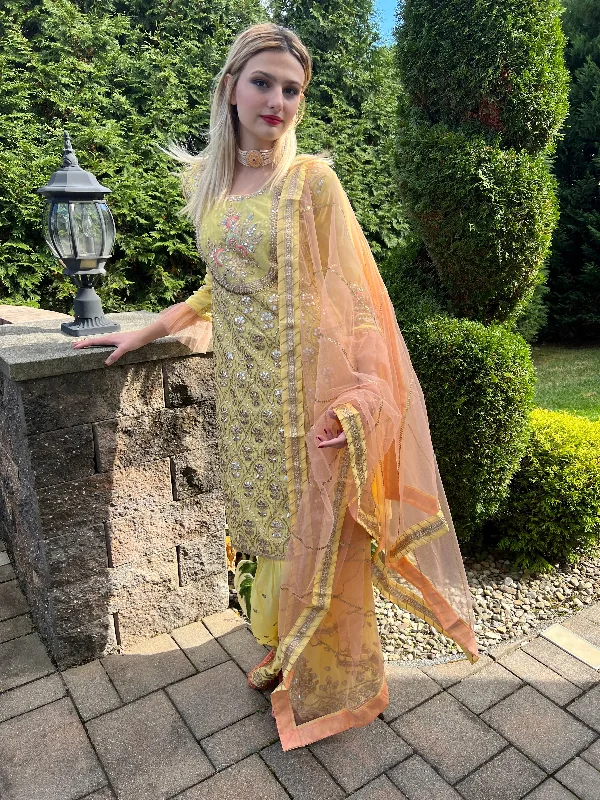 Last Chance For Amazing Deals Beautifully designed Yellow top with matching Sharara - Rent Last Chance For Amazing Deals Beautifully designed Yellow top with matching Sharara - Rent