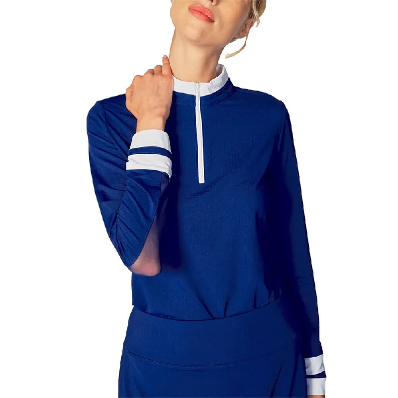 Trendy Looks On Sale G Lifestyle Solid Color Block Half Zip Top - True Navy/White