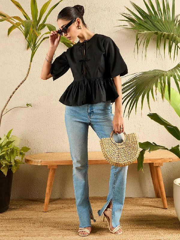 Essentials On Sale Cotton Tie-Up Peplum Top