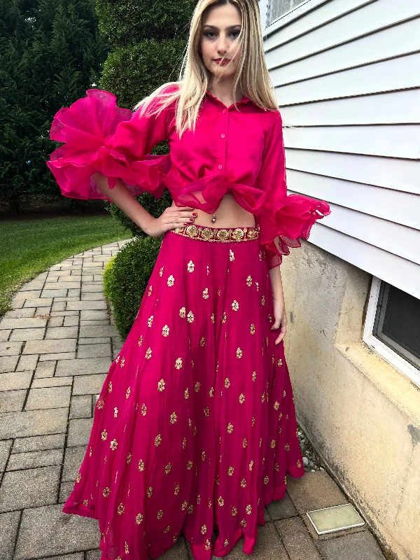 Relaxed Style Beautifully designed Crop top and skirt- Rent