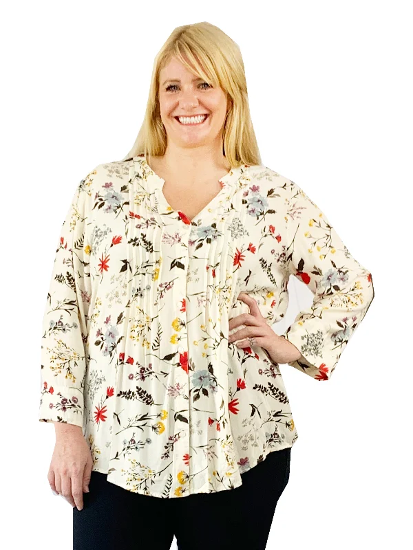 Season Sale Pleat Front Printed Rayon Top - Plus Size