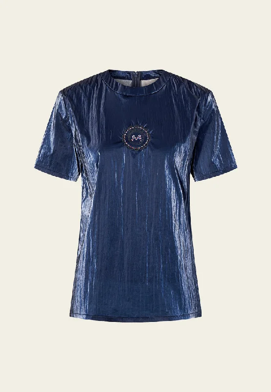 Special Holiday Sale – Limited Stock Dark Blue Nylon Short Sleeves Top