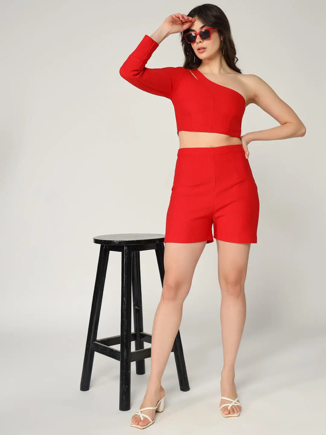 Special Offers, Don't Miss One-Shoulder Crop Top With Matching Shorts Set