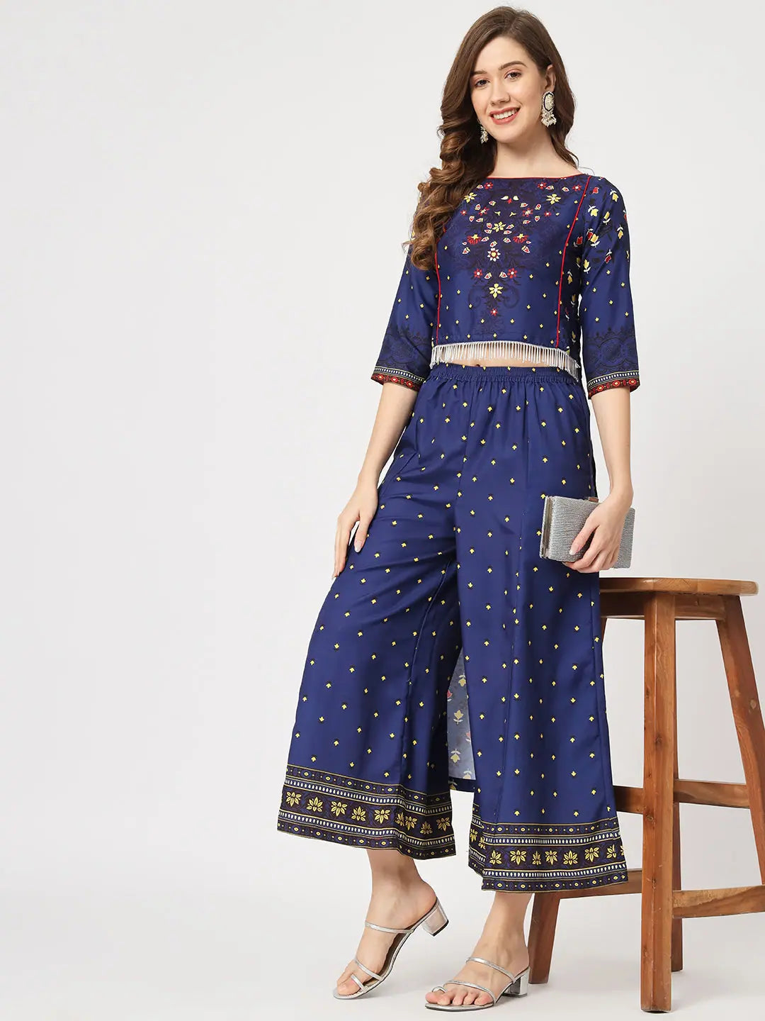 Limited Edition Mughal High-Low Top With Kalidaar Palazzo-PKC10075NVY-S