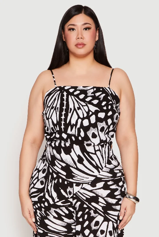 Romantic Fashion Discounts Plus Size Abstract Butterfly Print Hanky Hem Top