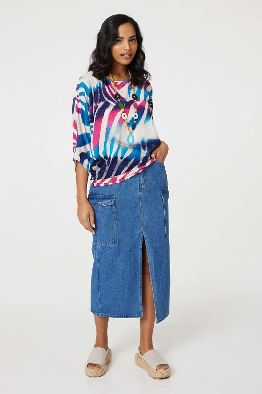 Classy Style Discounts Zebra Print Loose Fit Batwing Top