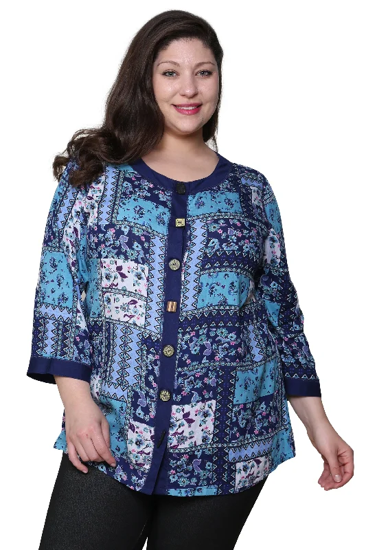 Your Next Fashion Find Is On Sale Plus Size La Cera Blue Patchwork Top