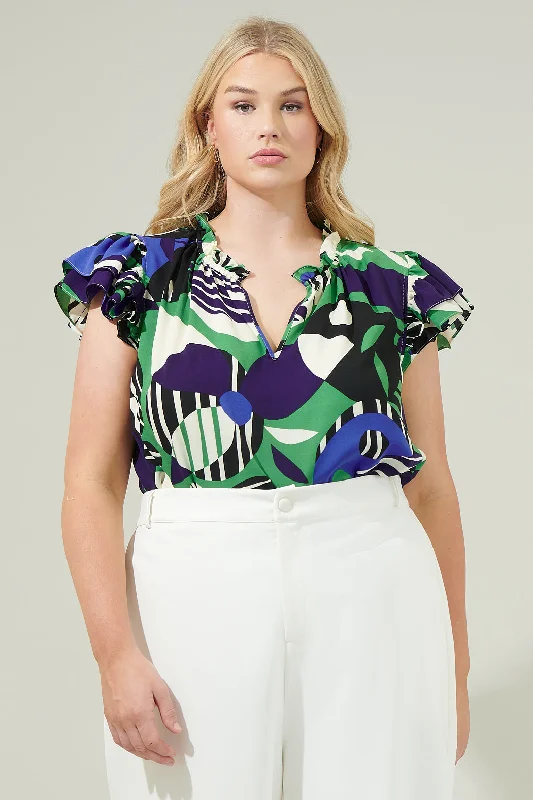 Limited Time Special Offer Xandria Geometric Bellissima Ruffle Sleeve Top Curve