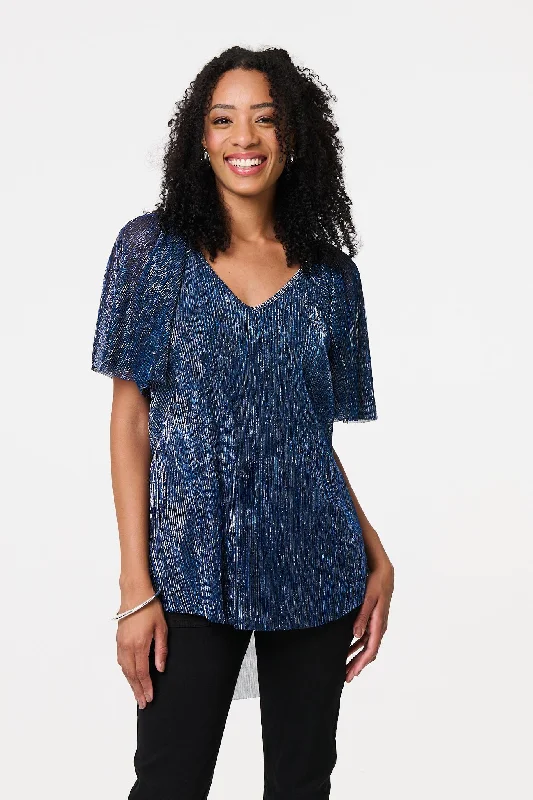 Fashionable Comfort Promotions Semi Sheer Glittery Short Sleeve Top