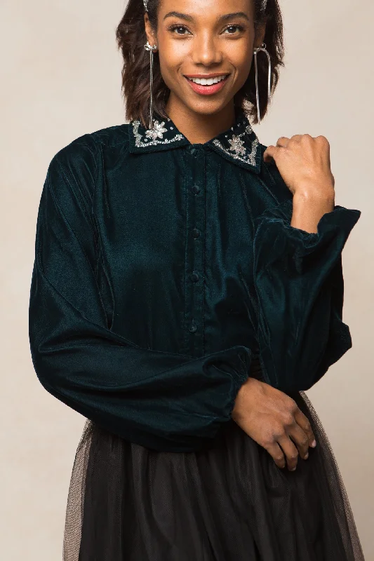 Polished Style Deals Elise Top in Teal Velvet - FINAL SALE