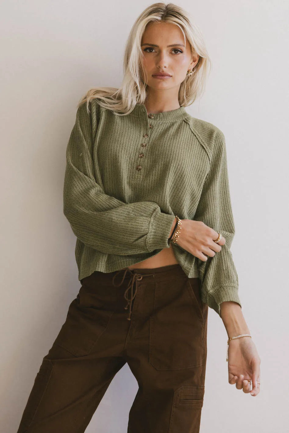 Stylish Deals Kami Henley Top in Olive - FINAL SALE