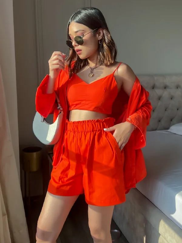 Quick Grab Deals Cotton Three Piece Shorts, Shirt  and Crop Top Set