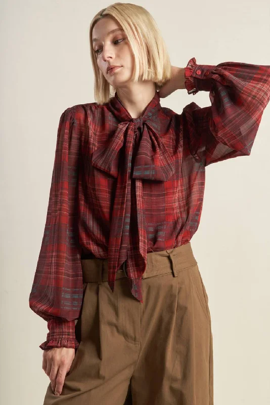 Day-To-Night Styles LOVELY INTUITION WOVEN PLAID TOP