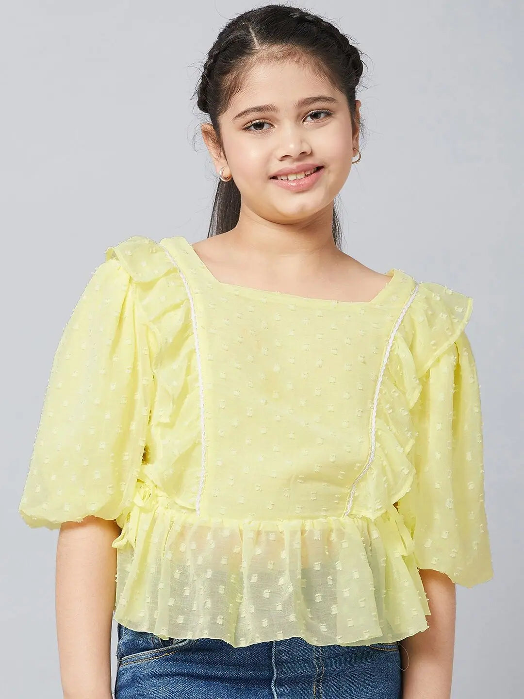 Easy Elegance Sales Girl's Fashioned Solid Top Yellow