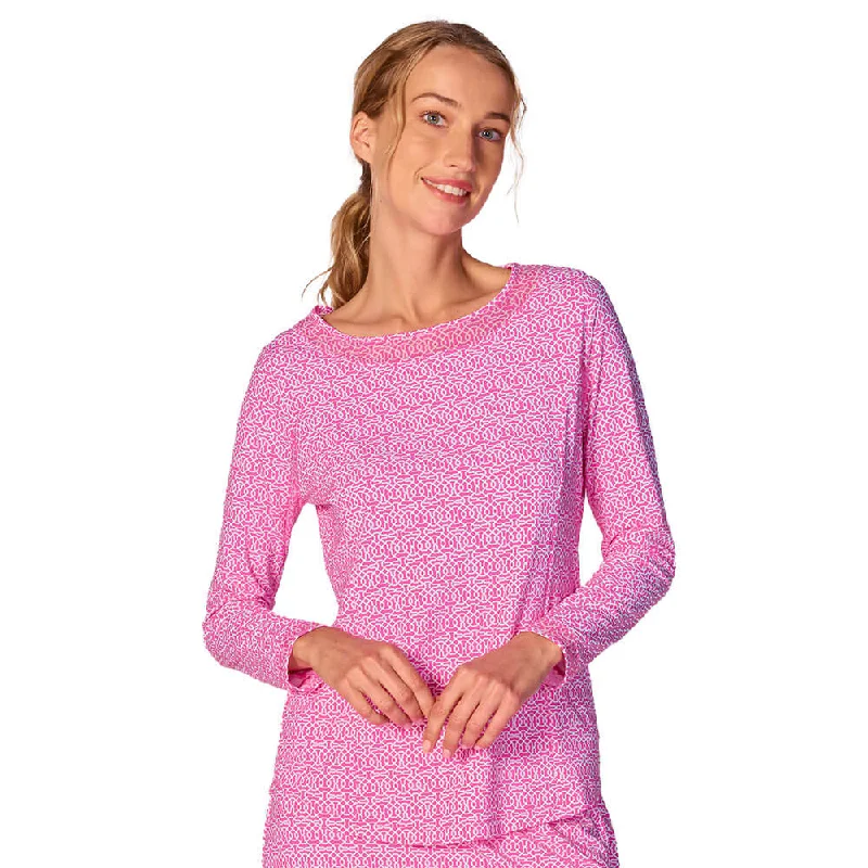 Discover Promotions G Lifestyle Cubic Mesh Insert Sleeve Top - Hot Pink