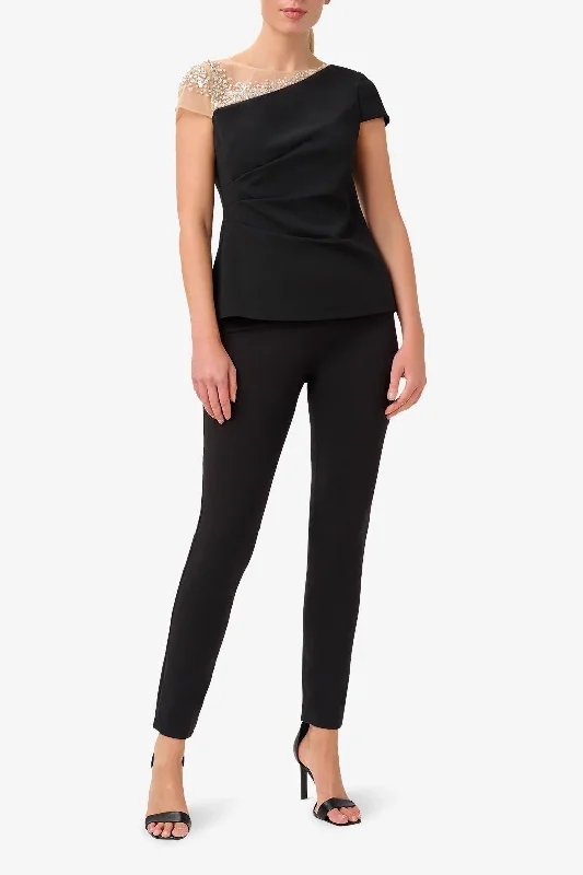 Affordable Luxury Fashion Adrianna Papell AP1E210071 Boat Neck Short Sleeves Back Zipper Crepe Top Affordable Luxury Fashion Adrianna Papell AP1E210071 Boat Neck Short Sleeves Back Zipper Crepe Top