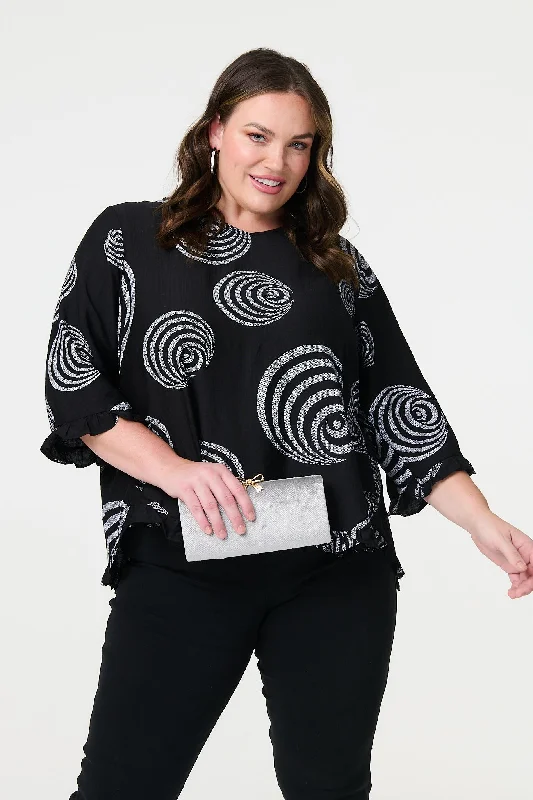 Bold Style Discounts Abstract Print Frill Hem Tunic Top