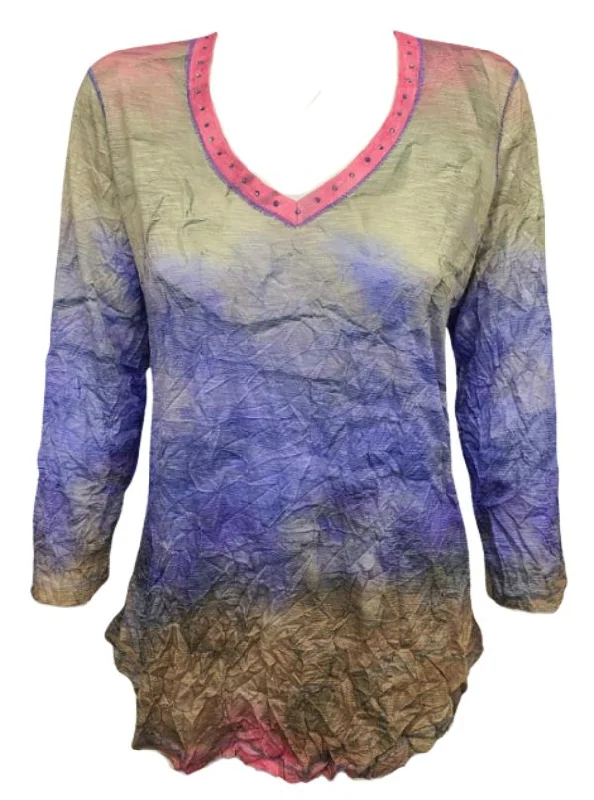 Insane Discount Onslaught David Cline Ava 3/4 Sleeve V-Neck Top with Stones - Mesa