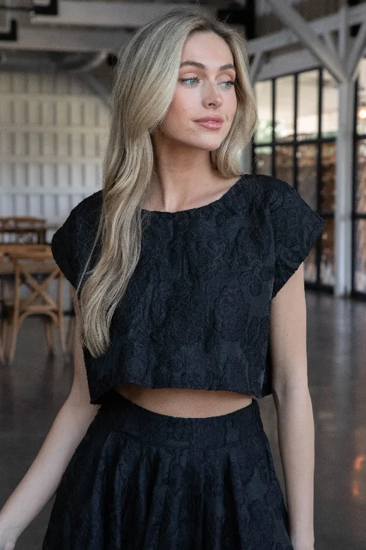 Top Deals Ryann Cropped Jacquard Top, Black