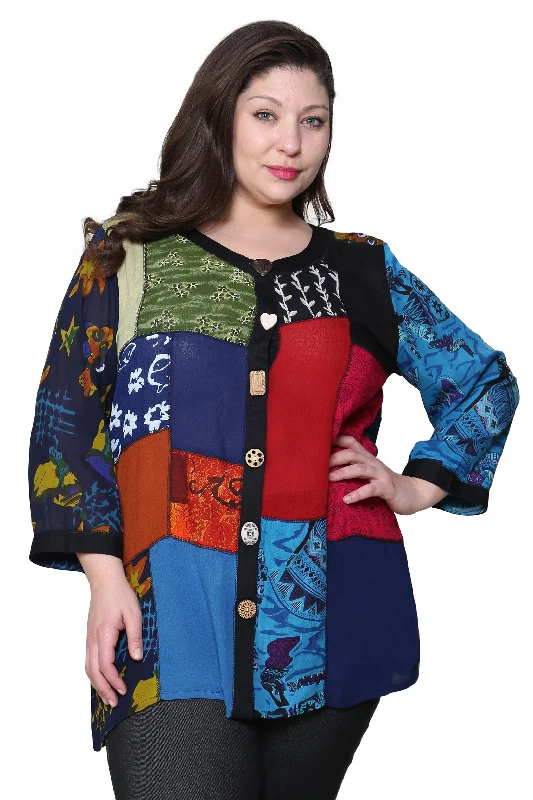 Affordable Trendy Fashion Plus Size La Cera Red Patchwork Top