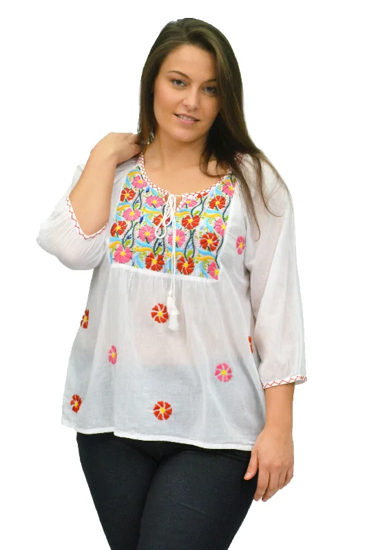 Hot Sale La Cera Plus Size Embroidered Peasant Top