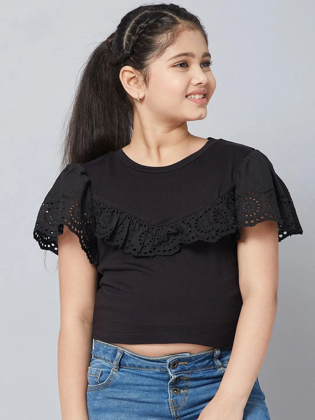 Statement Pieces At Statement Savings Girl's Slew Black Solid Refful Top