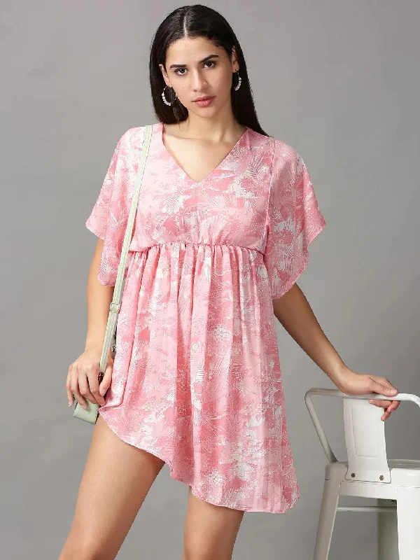 Seasonal Trends Women's Pink Printed Fit and Flare Top-AE-15770-Pink