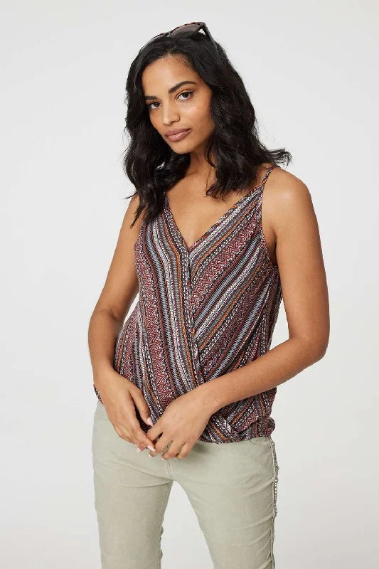 Sophisticated Style Offers Stripe Print Faux Wrap Cami Top