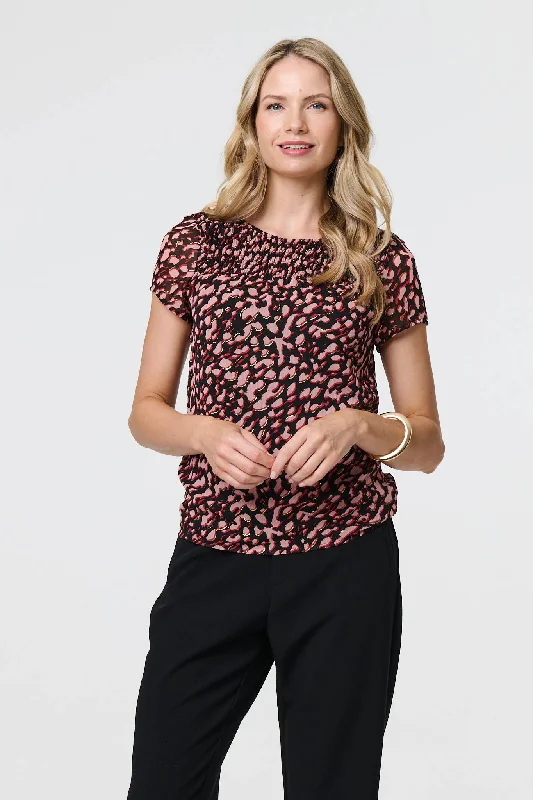 Best Prices Of The Season Animal Print Sparkle Trim Cap Sleeve Top