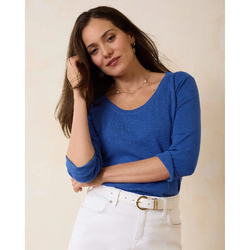 Elegant Designs At Reduced Prices Tommy Bahama Women's Ashby Isles Rib 3/4 Sleeve Scoop Top - Cobalt Haze