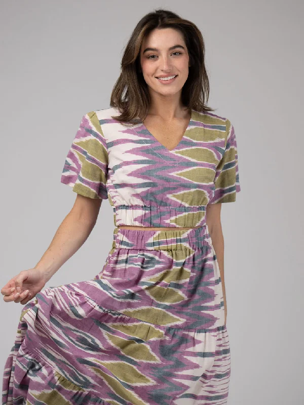Sleek Style Discounts The Abby Top | Eco Purple Ikat