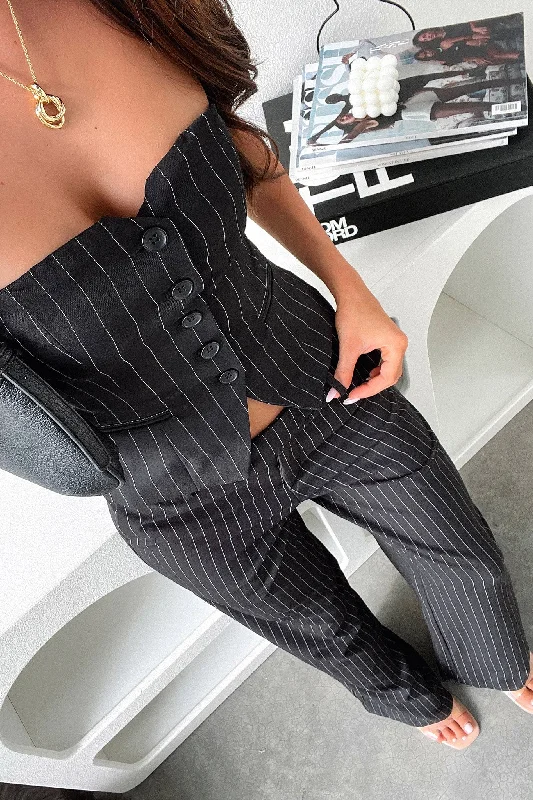 Easy Elegance Sales Janeeta Top - Black Pinstripe