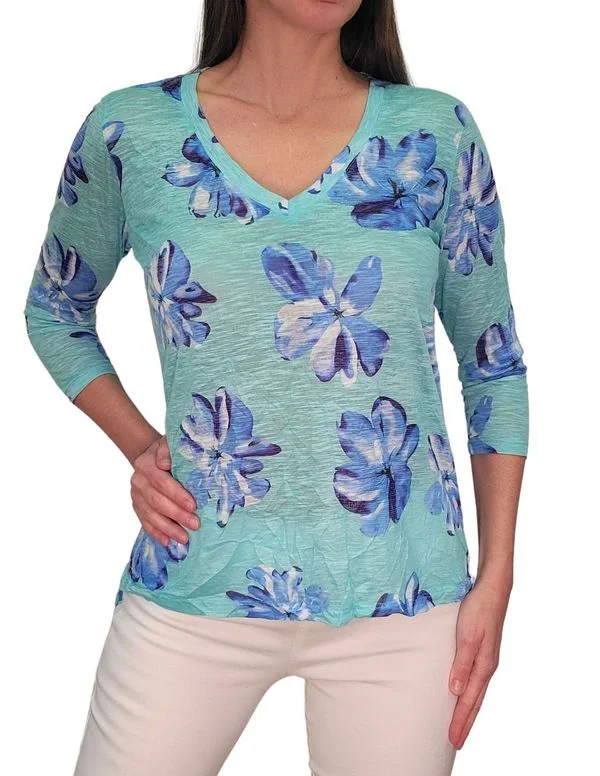 Urban Fashion David Cline 3/4 Sleeve V-Neck Split Hem Top - Mint