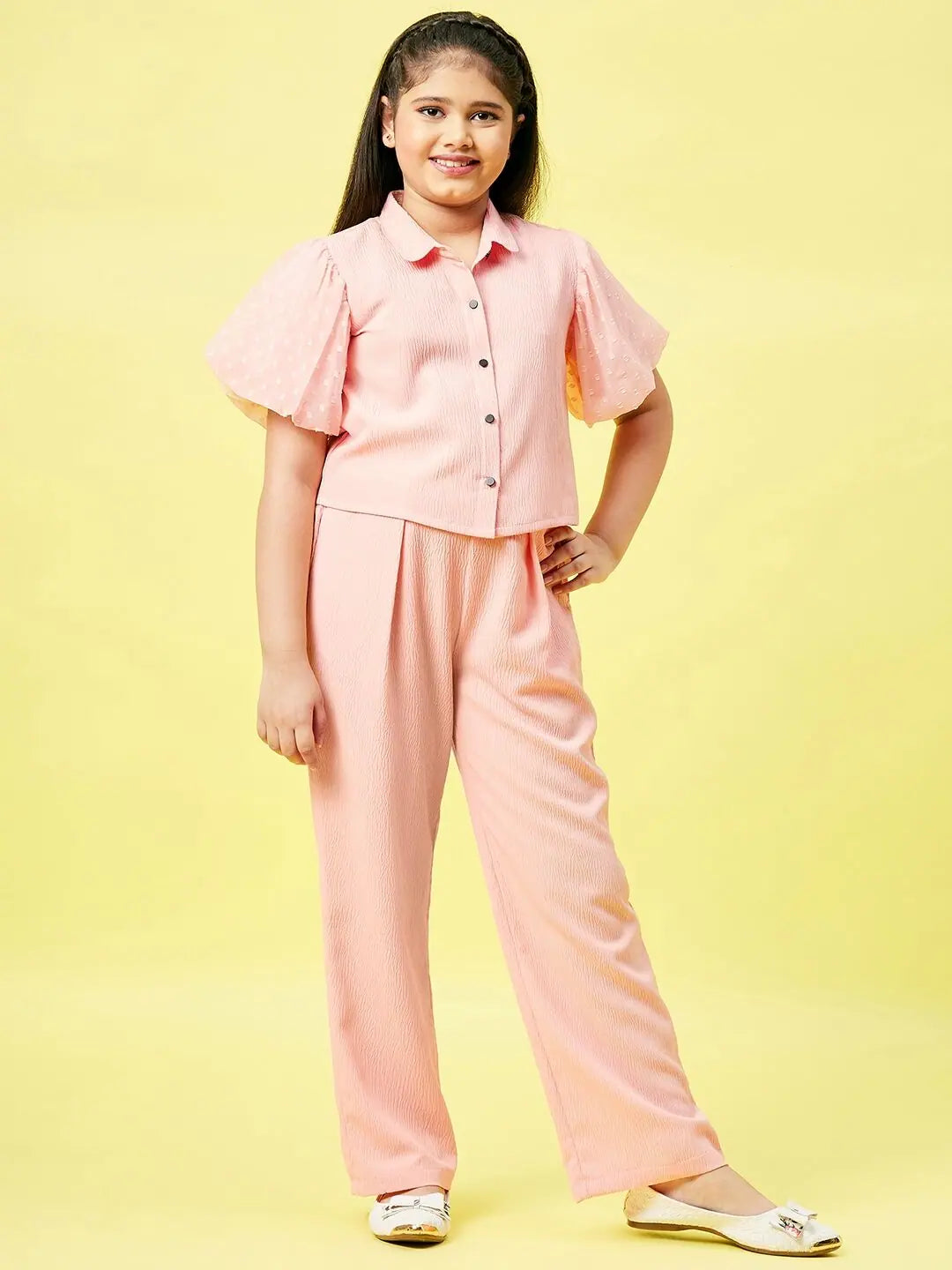 Trendy Pulse Girl's Contemporary Solid Top with Plazzo Peach