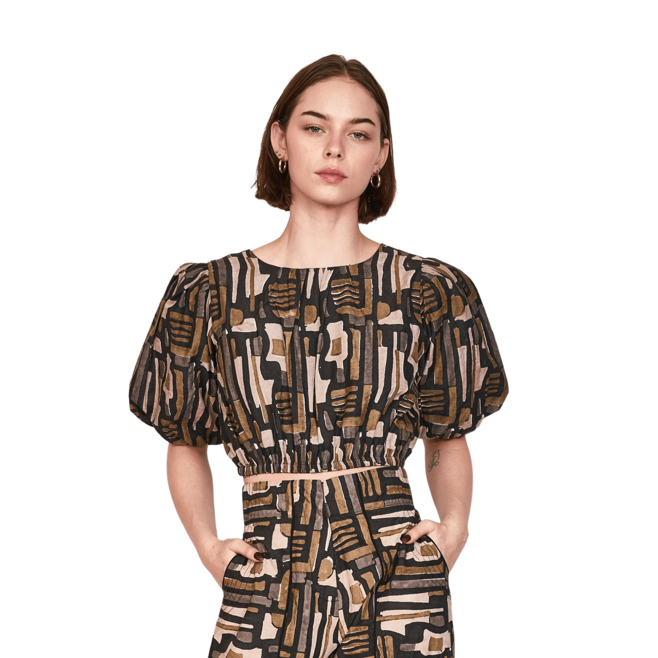 Upgrade Your Wardrobe For Less Andaman Bubble Top in Olive Labyrinth